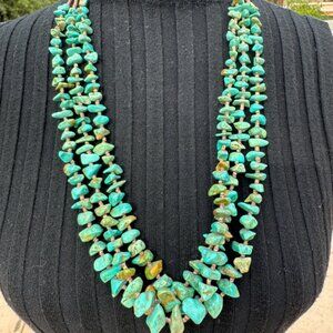 Vintage Navajo 3-Strand Turquoise & Shell Heishi Necklace 27" 119g Natural Stone
